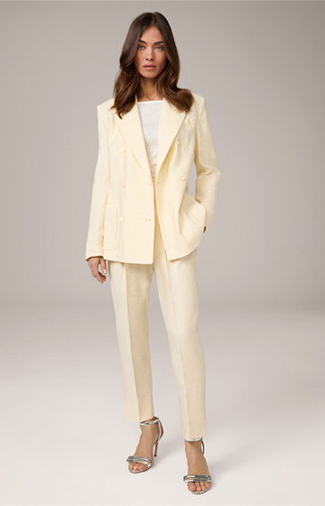 Linen Stretch Pleated-front Trousers in Pale Yellow