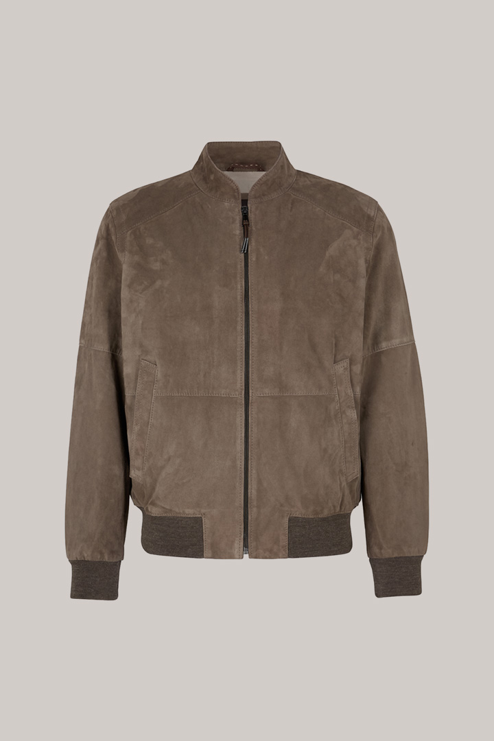 Ziegenvelours-Leder-Blouson Borello in Grau