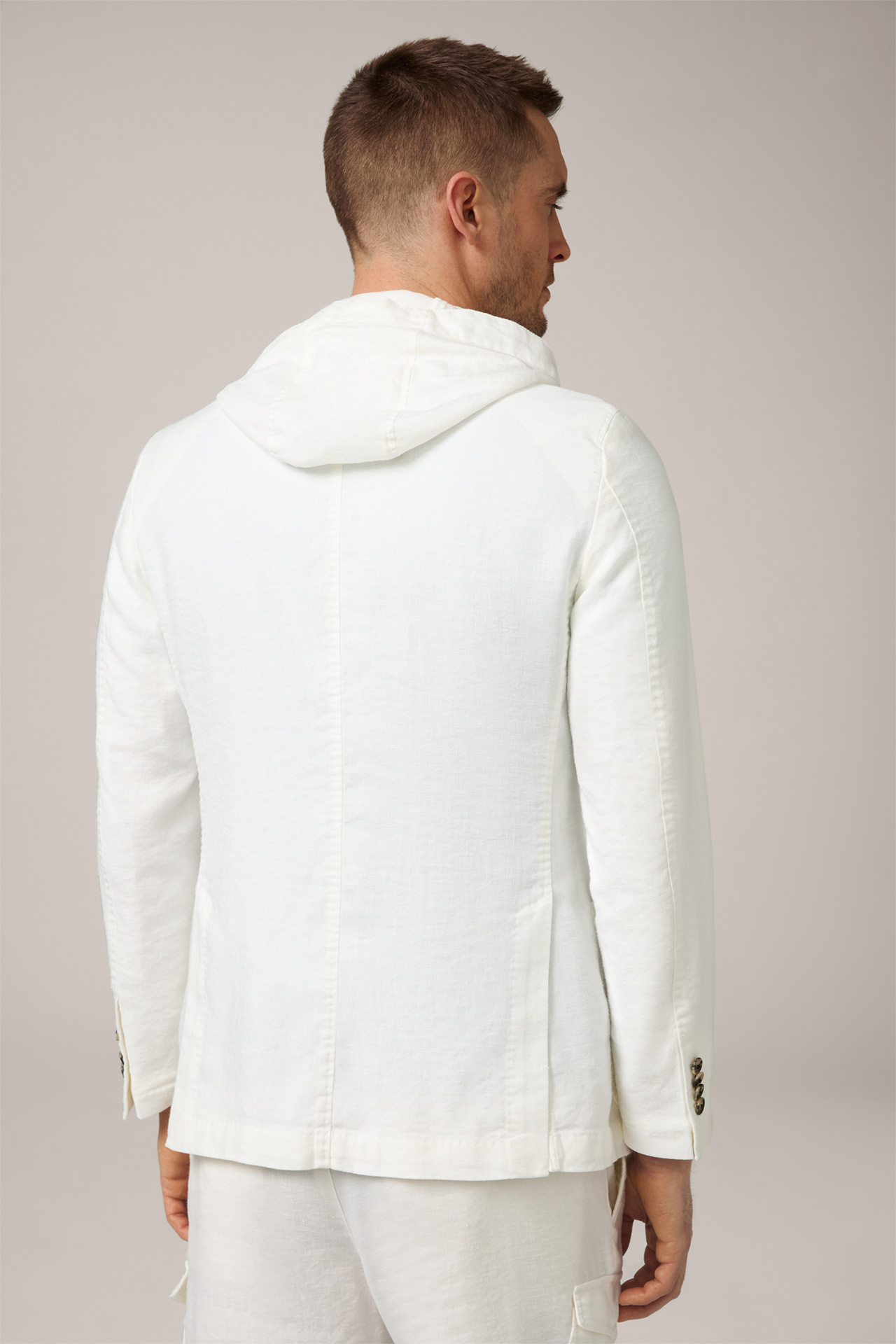 Gilo Modular Linen Mix Jacket with Hooded Inlay in Wool White