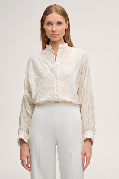 Baumwollmix-Oversize-Bluse in Ecru