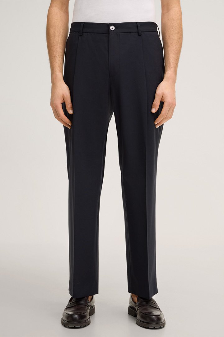 Pantalon à pinces modulable Franco en laine vierge mélangée, en bleu marine