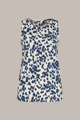 Patterned Print Blouse Top made of Viscose and Silk in Ecru and Blue