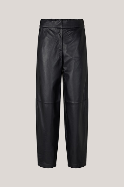 Lambskin Nappa Leather Balloon-Style Trousers in Navy