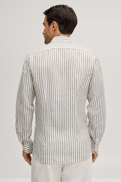 Leinen-Hemd Lano in Oliv-Weiss gestreift