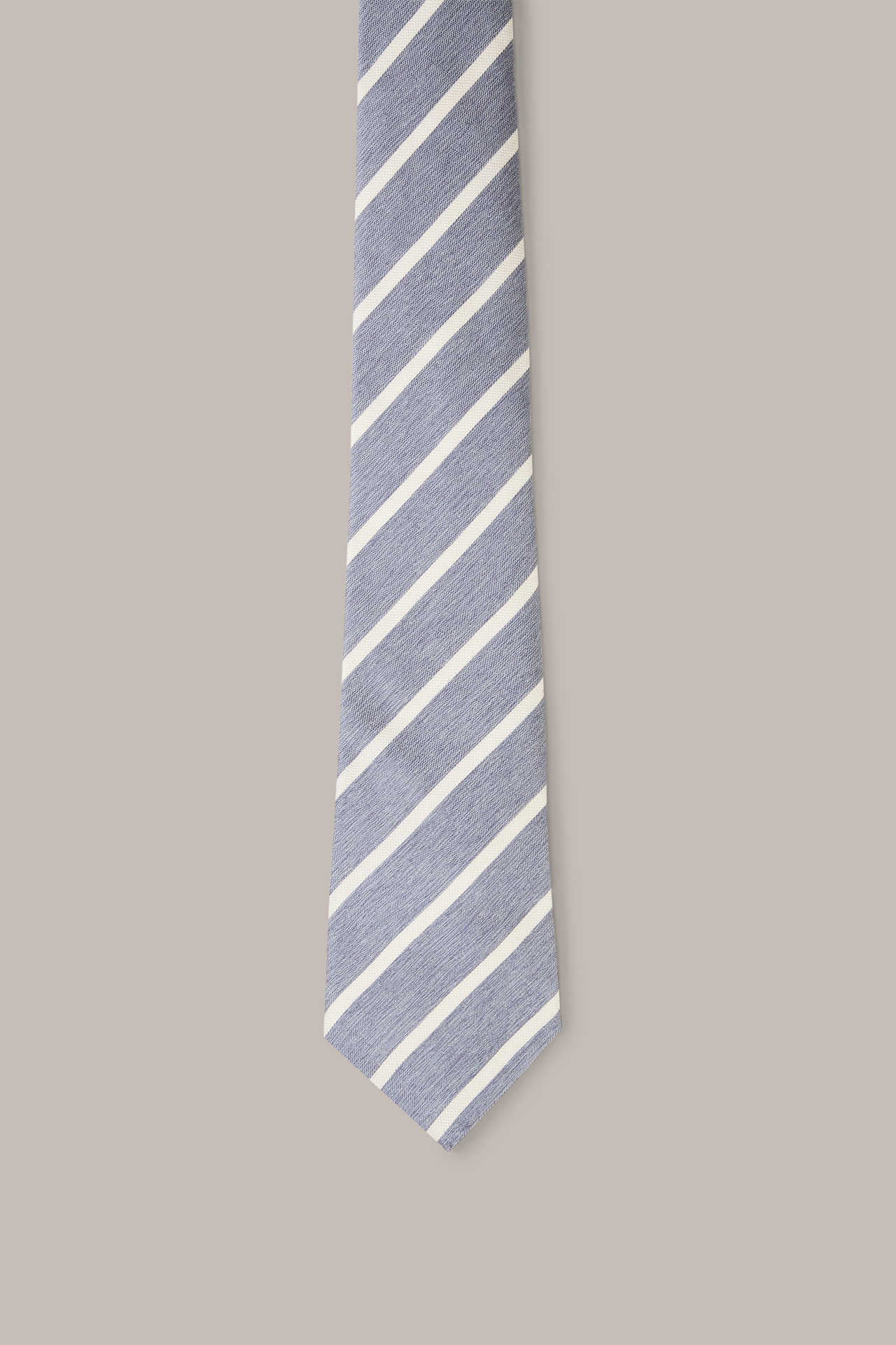 Cravate en coton et soie, en bleu et blanc à rayures