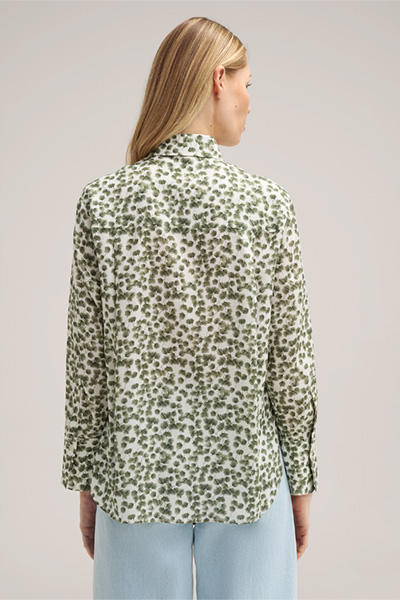 Lyocell and Linen Printed Shirt-style Blouse in Sage Green