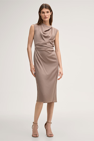 Midi-length crêpe sheath dress in brown