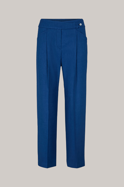 Pantalon à pinces en lin stretch, en bleu