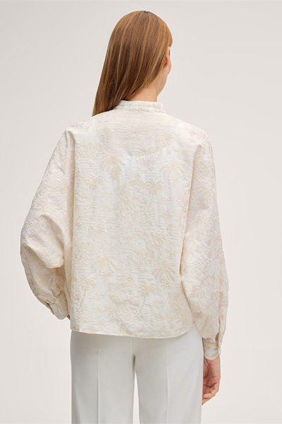 Baumwollmix-Oversize-Bluse in Ecru