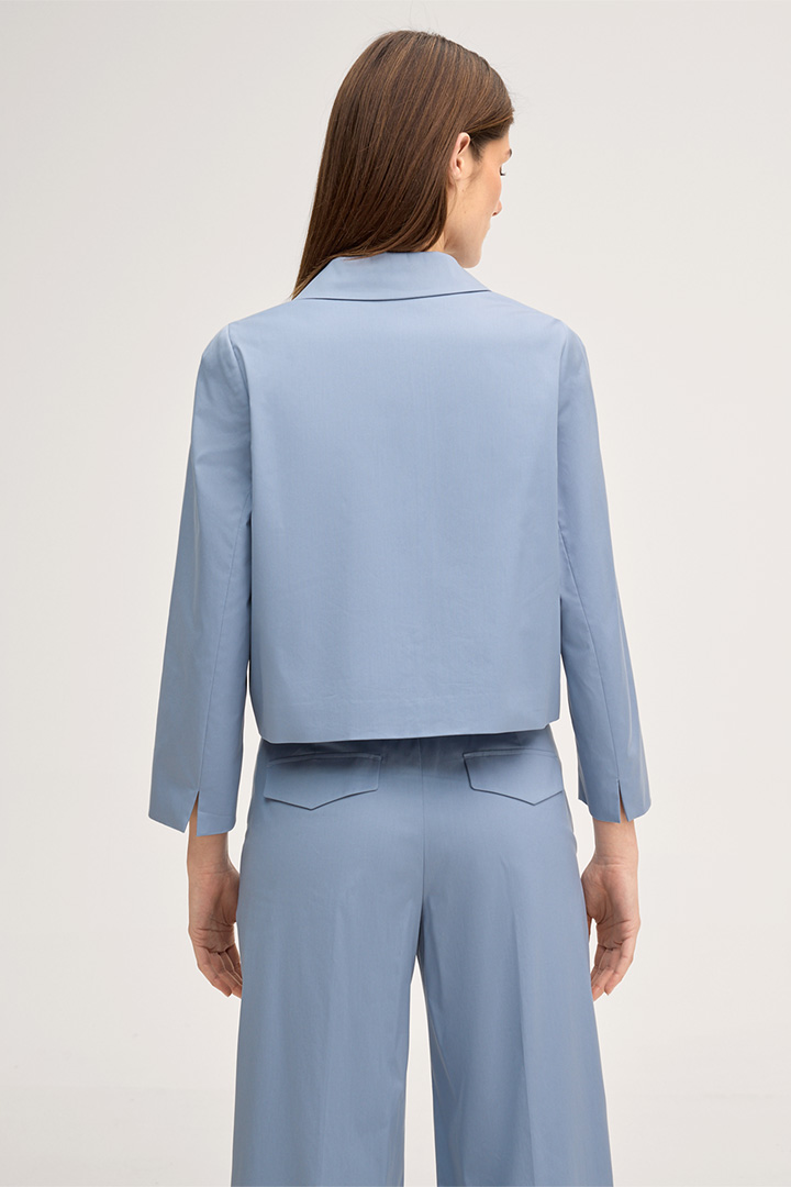 Baumwollstretch-Blazer-Jacke mit Umlegekragen in Hellblau