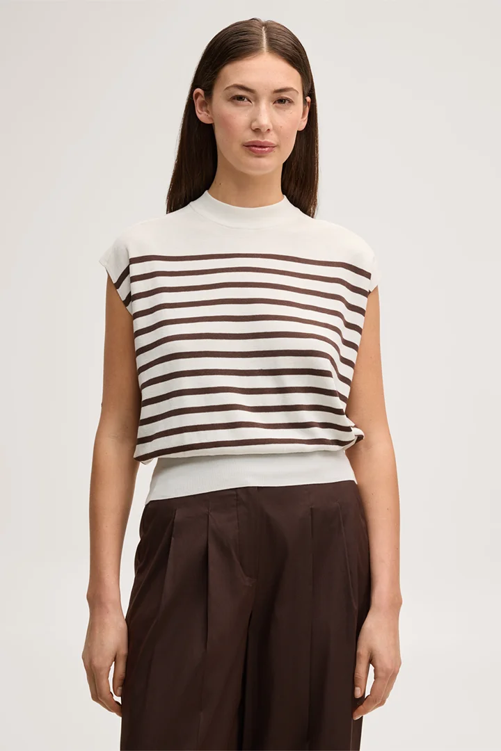 windsor. präsentiert das Produkt Seiden-Baumwollmix-Strick-Shirt in Ecru-Dunkelbraun aus der Kategorie Strick