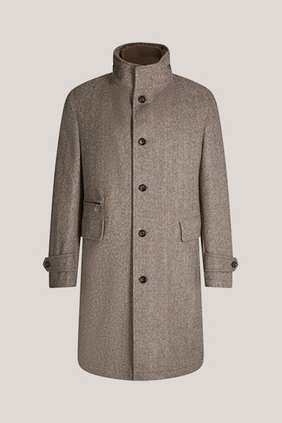 Danilo Wool Blend Coat with Stand-up Collar in Light Brown Herringbone
