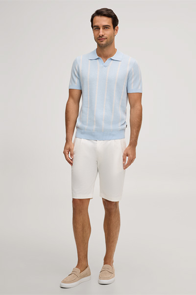 Leinenmix-Polo Lindo in Hellblau-Grau gestreift