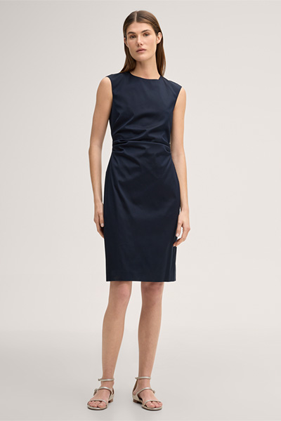 Midi-length stretch cotton shift dress in navy