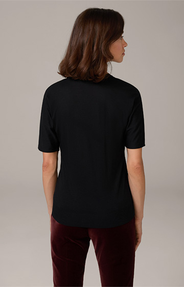 Tencel-Baumwoll-Kurzarm-Shirt in Schwarz