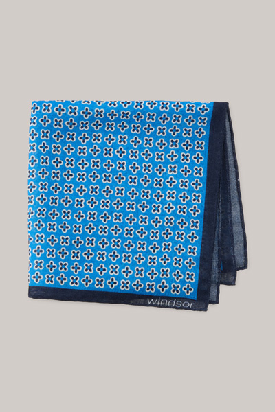 Virgin Wool and Silk Breast Pocket Handkerchief in a Blue Pattern