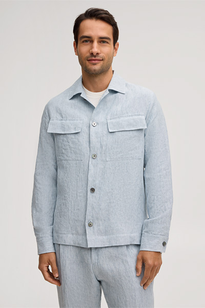 Linen modular overshirt Lavoro in washed blue