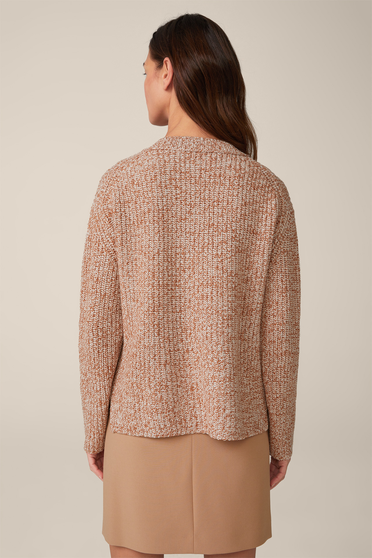 Virgin Wool Pullover with Cashmere in Copper and Ecru Patterned