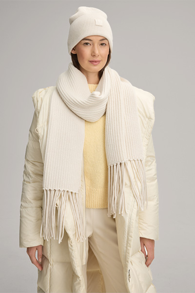 Merino-Strick-Schal in Creme