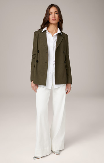 Cotton Mix Double-breasted Blazer in Olive