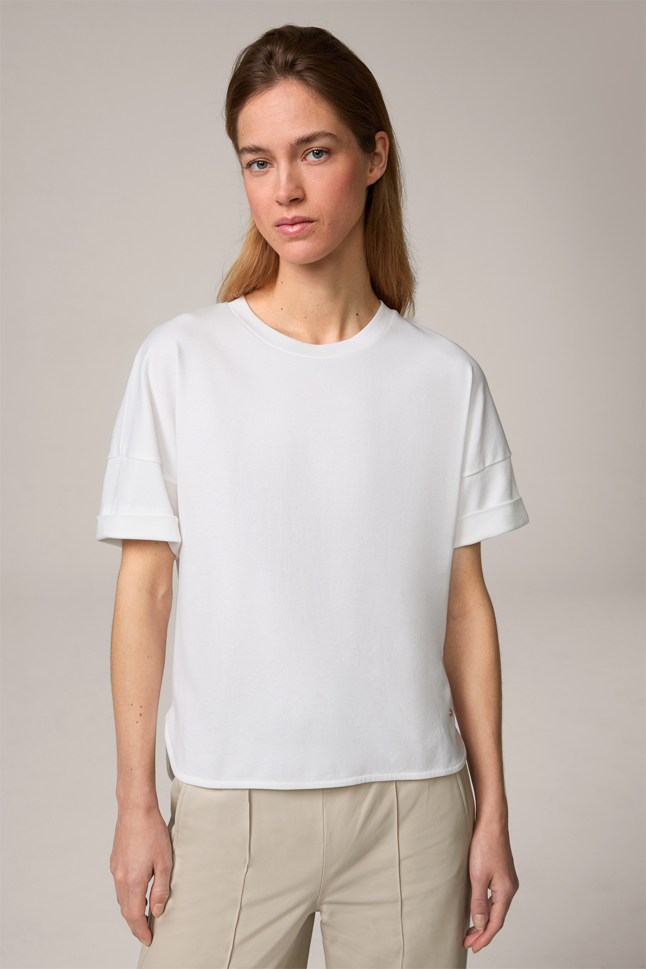  Baumwoll-Interlock Halbarm-Shirt in Weiß