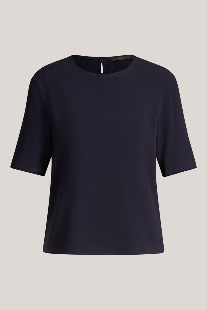 Crepe-Kurzarm-Bluse in Navy