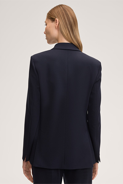 Virgin Wool Stretch Double-breasted Blazer in Navy