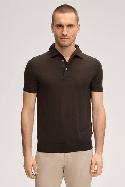 Wollmix-Polo-Shirt Nando mit Cashmere und Seide in Braun