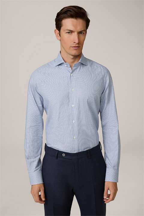 Trivo Patterned Cotton Shirt in Light Blue and Navy