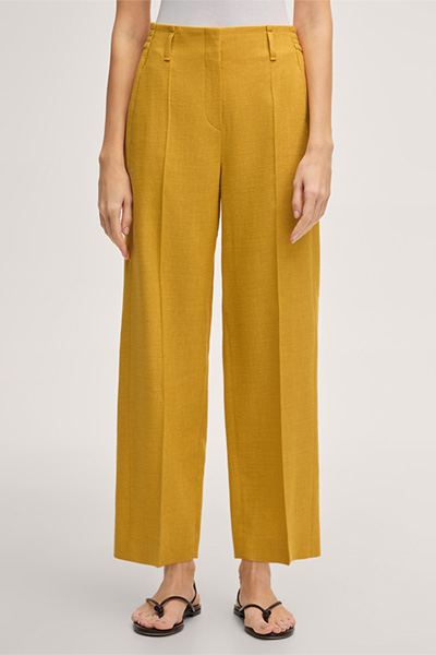 Leinenstretch-Bundfaltenhose in Gelb