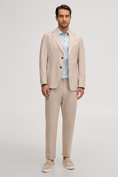 Baumwollmix-Baukasten-Hose Flomo mit Bundfalte in Beige