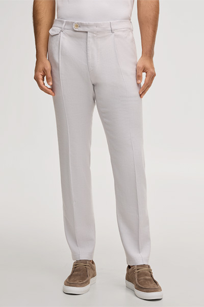 Silvi stretch linen modular trousers with pleat on the waistband in light grey