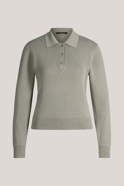 Long-sleeved Polo Shirt in a Virgin Wool and Silk Blend in Greige