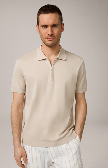 Floro Cotton Polo Shirt with Zip in Beige