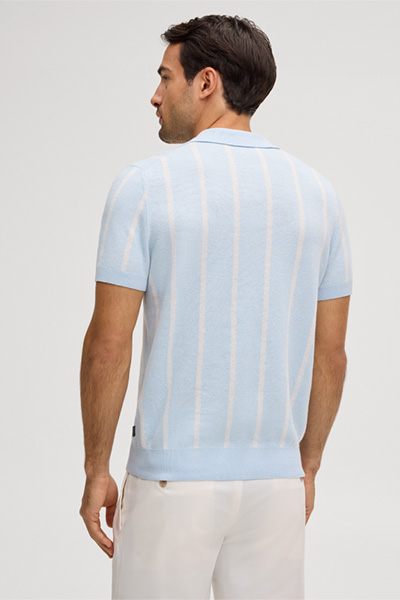 Leinenmix-Polo Lindo in Hellblau-Grau gestreift