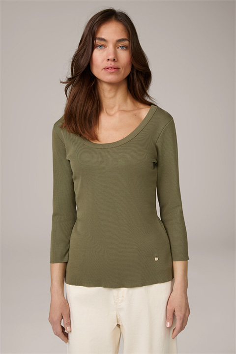 Tencel Cotton Ribbed Long-Sleeved Top in Olive