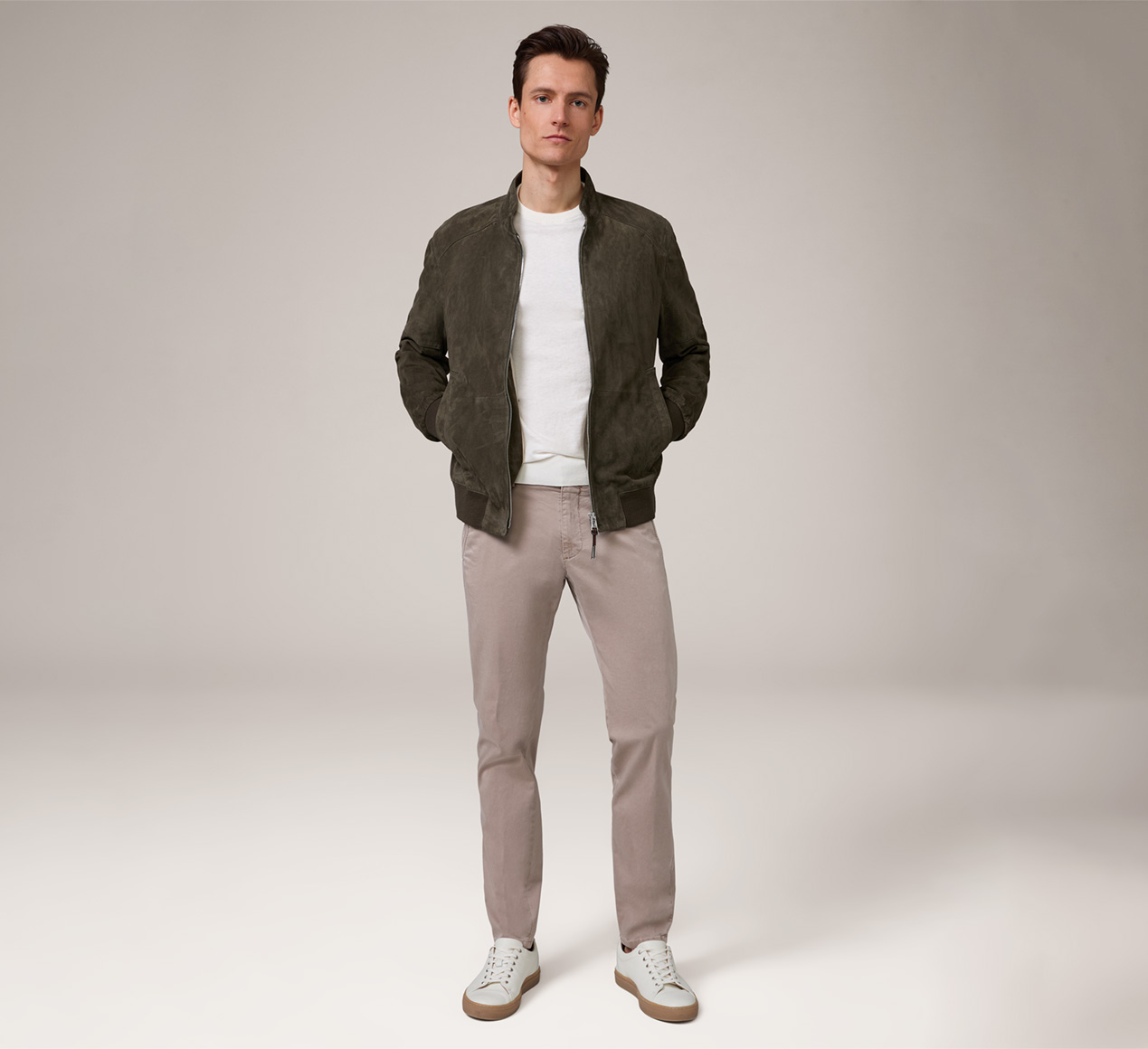 windsor. presents the product Borello Goatskin Suede Leather Blouson in Olive from the category Jackets & coats