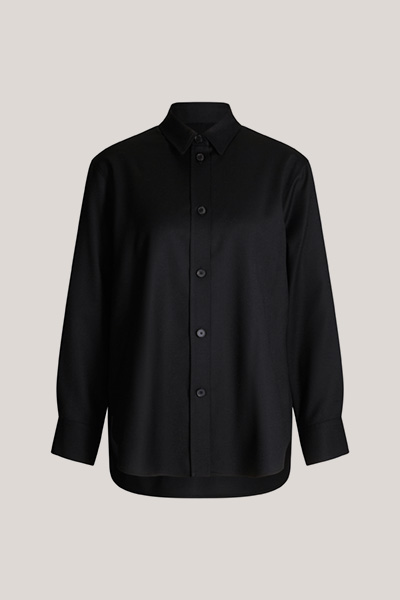 Shirt-style Flannel Blouse in Black