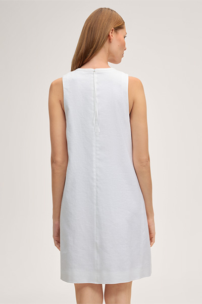 Leinenstretch-Eggshape-Kleid ohne Arm in Mini-Länge in Weiß