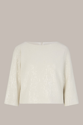 Pailletten-Chiffon-Blusenshirt in Ecru