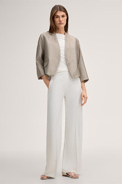 Cotton blend blazer cardigan with shawl collar in gold