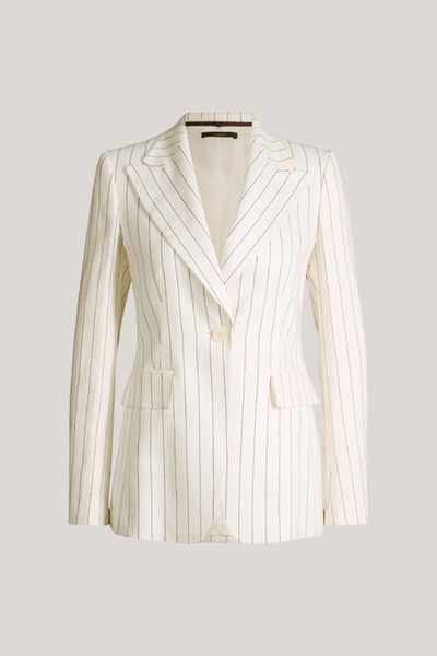 Pinstriped linen-blend blazer in ecru and black