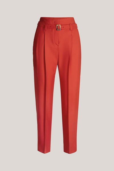 Virgin Wool Stretch Twill Pleated Pants in Red