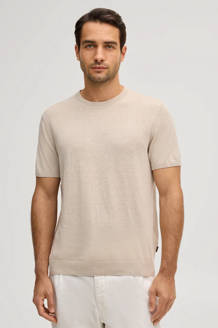 Führt zu Produktdetailseite „Leinenmix-Strick-T-Shirt Lindo mit Baumwolle in Beige"