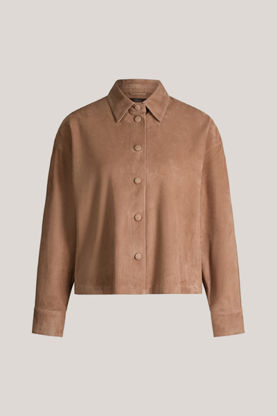Goatskin Suede Shirt Jacket in Light Brown