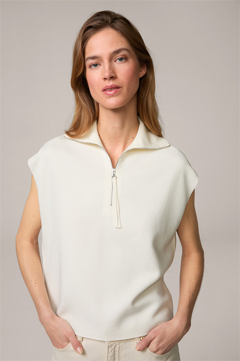Baumwollmix-Double-Strick-Top in Creme