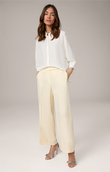 Cropped Linen Stretch Palazzo Trousers in Pale Yellow