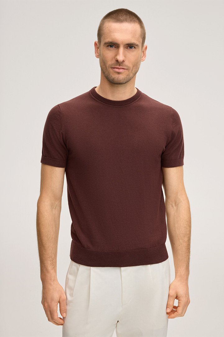 Strick-Shirt Cashmilo mit Cashmere und Seide in Bordeaux Rot