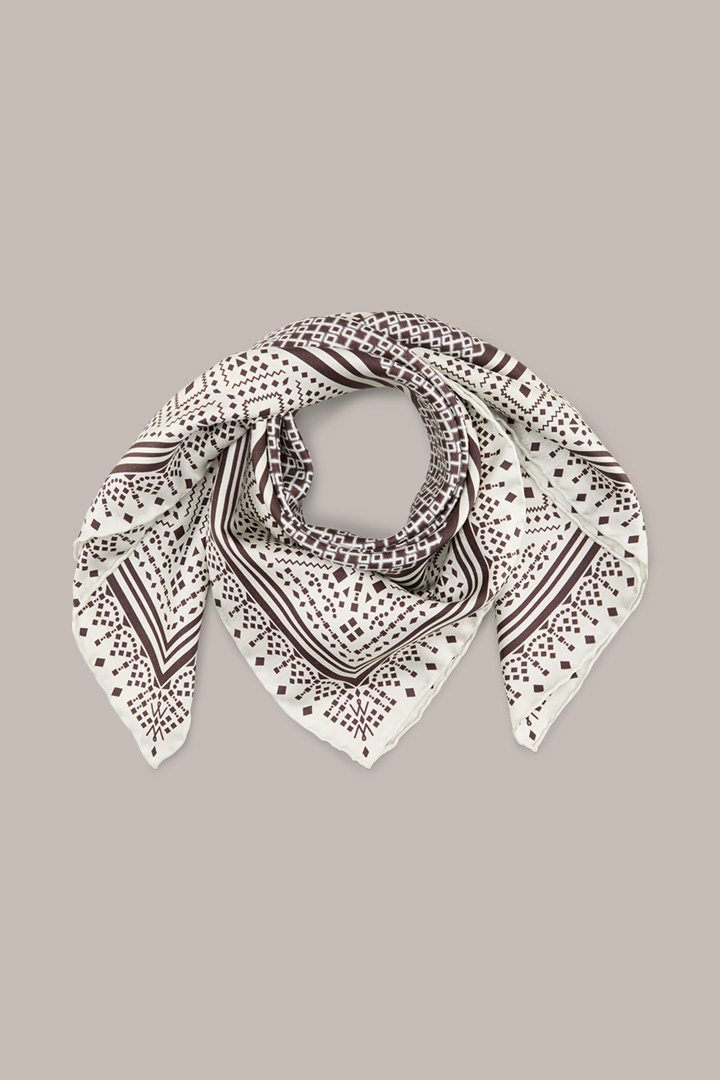 Patterned Silk Scarf in an Ecru and Dark Brown Pattern