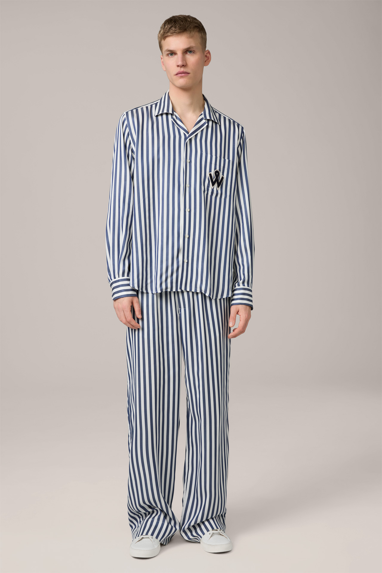 Unisex pajama pants made of lyocell in navy striped